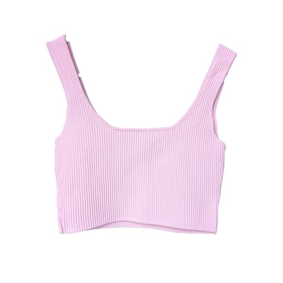 White Fox Boutique Pink Ribbed Square Neck Tank Top Women Size Small - Picture 4 of 10